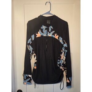 Nani Swimwear Black Floral Ribbed Long Sleeve Rash Guard XXL Quarter Zip Top